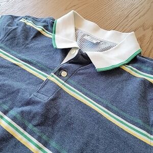 Brooks Brothers Polo Shirt Men's Large Slim Fit Blue Striped Preppy Short Sleeve